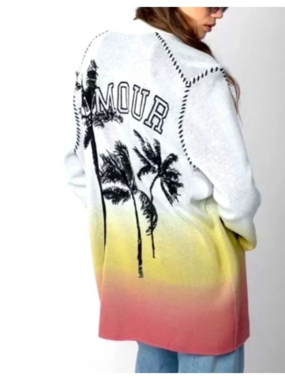 Zadig & Voltaire $398 Austin Cardigan Size Small Amour Palm Tree Ombre Sunset